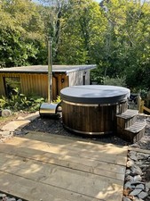 Wood fired hot tub with Grade